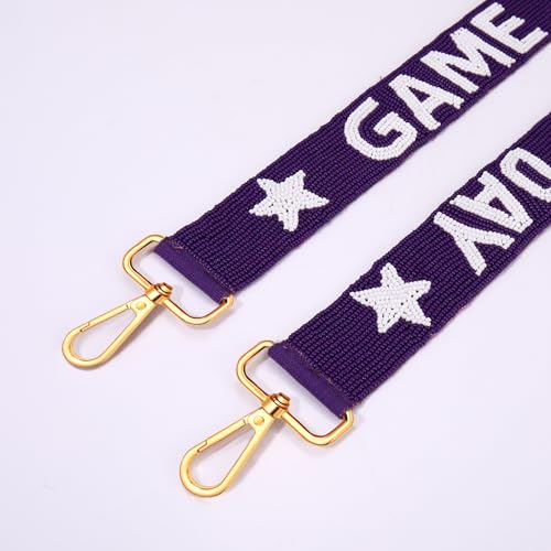Image of Game Day Replacement Crossbody Wide Shoulder Straps Beaded Game Day Football Sport urse Strap Replacement (Purple White)