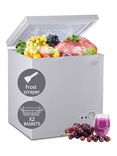 Krib Bling 5.0 Cu.Ft Chest Freezer with 7 Gears Temperature Control(-16°F to -48°F), Deep Compact Freezer with a Removable Basket, for House, Kitchen, Garage, Basement, Shop, Black