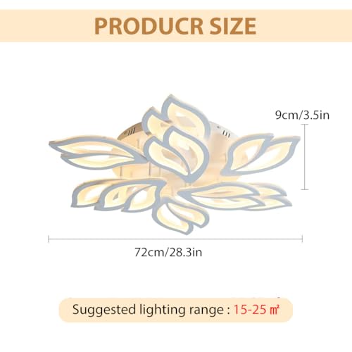 Image of ELEPHANTBOAT Modern Ceiling Light, 28.3in Dimmable LED Flush Mount Ceiling Lamp, 3000-6000K Acrylic Petals Chandelier Lighting Fixture with Remote Control for Living Room Bedroom (White)