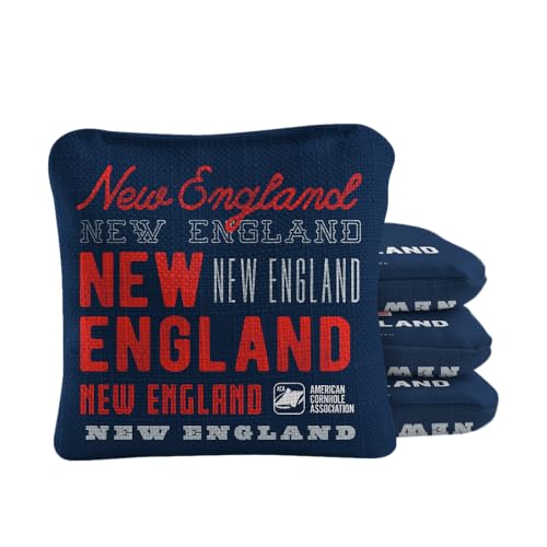 ACA Synergy Pro Dual Sided Cornhole Bags | New England Navy Blue Design | Set of (4) All-Weather Resin Filled Stick & Slide Corn Hole Bags