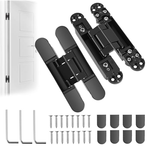 Hidden Hinges, 2 Pack Invisible Cupboard Hinges, 180 Degrees Adjustable Invisible Door Hinges for Wooden and Folding Doors, Zinc Alloy Hidden Door Hinge