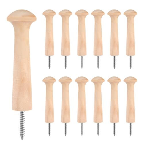 Classicseali 12 Pcs Wooden Pegs for Hanging,3.68 Inch Unfinished Wood Pegs for Hanging,Wood Peg Hooks for Crafts, Hangings Clothes Hats Keys Bags Towel, DIY Paint Color, Screw-on