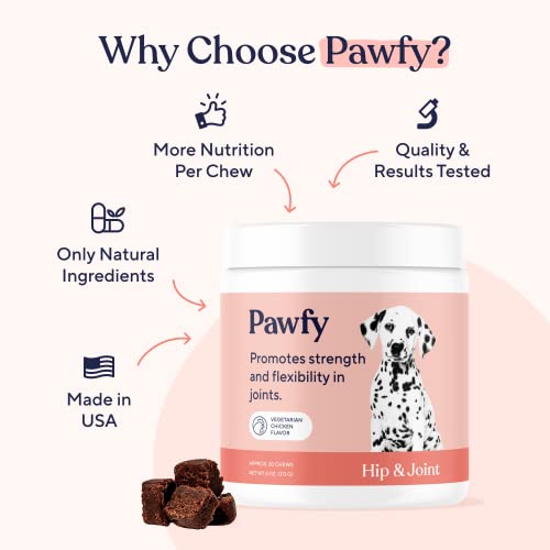 Pawfy Hip & Joint Soft Chews - Total Joint Care | Anti-Inflammatory | Arthritis Relief | Strength & Flexibility | Natural Recovery | with Glucosamine + Chondroitin