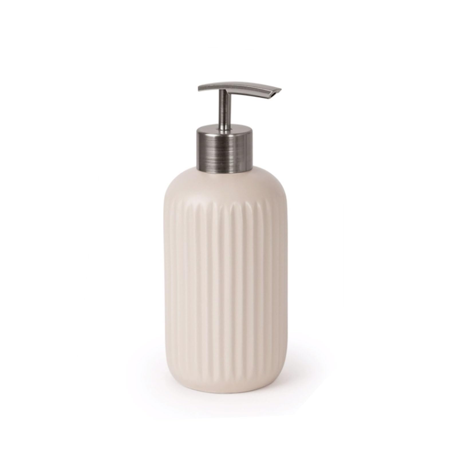 Ceramiczny dozownik mydła 390 ml z pompką, pojemnik na blat do wielokrotnego napełniania, zaokrąglone gładkie krawędzie do zlewu łazienkowego (beżowy)
