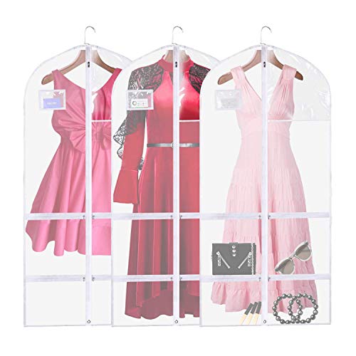 3 Packs Translucent PVC Garment Bag, Dance Costume Bags,Foldable 50 Inch Full Zipper Suits Bag Dream Duffel, Versatile Hanging Garment Bag with Name Card Pocket and 4 Large Zipper Pockets