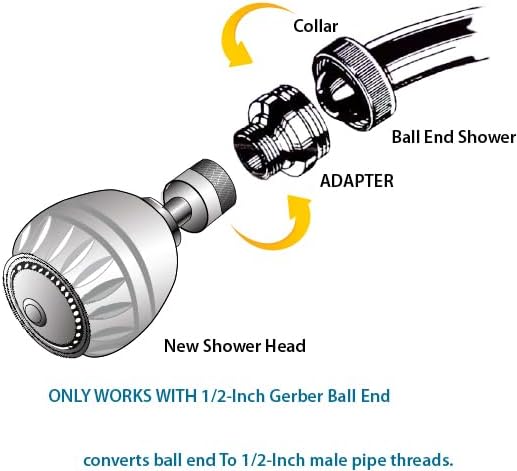 Gerber Ball End Shower Arm Adapter | Old Style Joint Convert to 1/2" Standard | Plumbing Repair Part Fitting