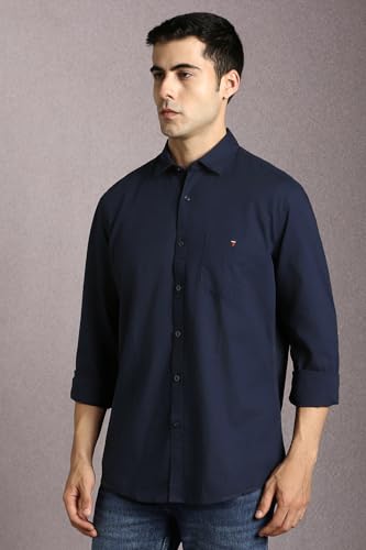 Image of Louis Philippe Men's Cotton Slim Fit Premium Textured Fabric Versatile Solid Easy Care, All Season Adapability Full Sleeve Casual Shirt