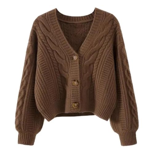 Womens Cable Knit Cardigan V-Neck Button-Up Crop Sweater Jacket Long Sleeve Vintage Outfit Slim Fit Top3