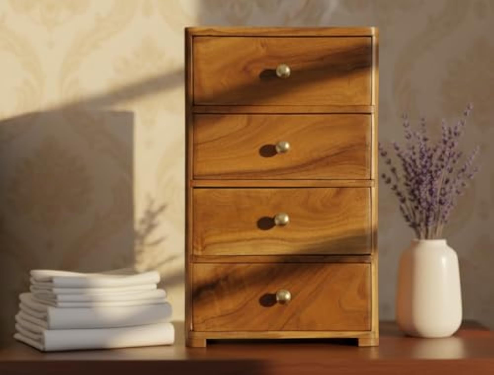 Wooden 4-Drawer Desk Organizer, Decorative Storage Chest