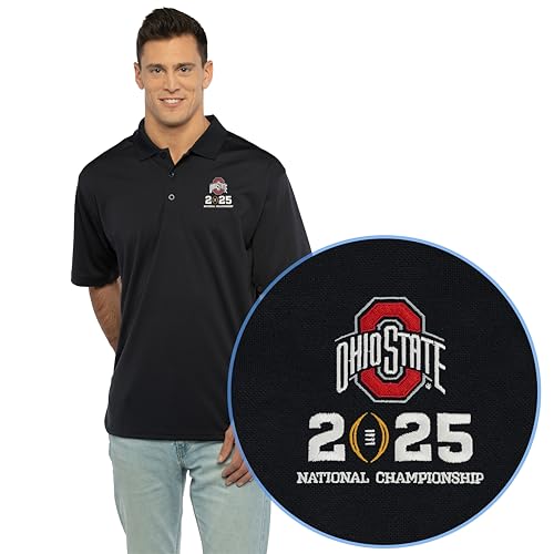 Ohio State Buckeyes National Championship Bound Polo | CFP 2025, Black, Large