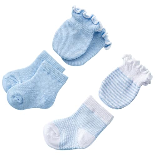 jojofuny 4pares Guantes Mitones Niña Algodón Antiarañazos Azul Conjunto Recién Nacido Infantil Protección Manos Niñas Confortable Elástico