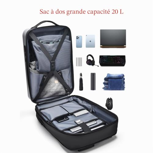 Coque rigide en PVC Sac à Dos Ordinateur 16 pouces avec Chargement USB Antivol Imperméable Fonctionnel PC Portable Pour Loisirs Affaire Collège Travail,sac de voyage (Noir) – vue 6