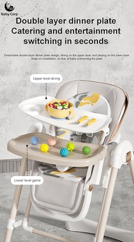 Image of Luxe Foldable High Chair for 6 Months to 5 Years | Adjustable Feeding Chair with Double Tray, Reclining Seat, 5-Point Harness & Swing Mode (White)