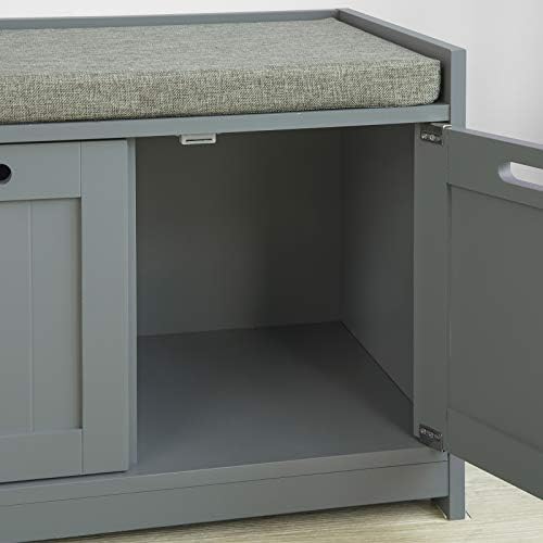 SoBuy® FSR80-SG, Hallway Bedroom Storage Bench Shoe Bench Shoe Rack Shoe Cabinet with Seat Cushion, 1 Drawer and 2 Doors