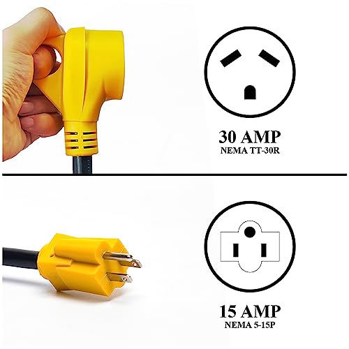 RV Camper Cord Adapter 15A Male to 30A Female 12inch Power Connector (CR1530)
