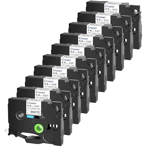 Cruxer 10-Pack Compatible with Brother Heat Shrink Tube HSe-211 HSe211 HS-211 HSE 5.8mm 0.23'' Label Tape Black on White for PT-E300 PT-D400 PT-D450 PT-E300 PT-E500 PT-P750WVP Label Maker Cover