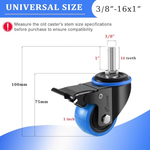 JULANG 2 inch Caster Wheels 3/8" Threaded Stem Casters Set of 4 Heavy Duty by Julang - Used condition - Image 2