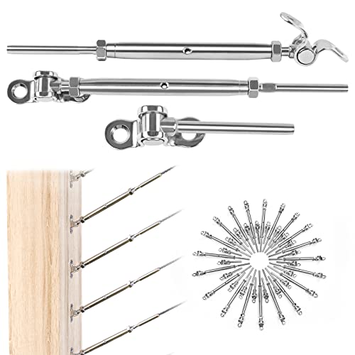 Muzata 20Pairs Cable Railing Kit 1 8 Swage Toggle Turnbuckle Hardware T316 Stainless Steel for Wood Post WoodEasy System Angle 180° Adjustable Stairs Deck 20 Cable Lines CK07 NN1,CA4 CA5