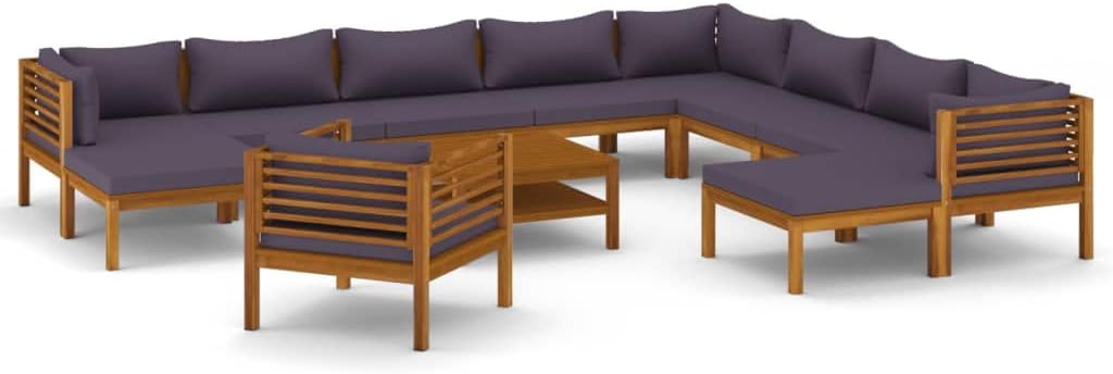vidaXL Solid Acacia Wood Patio Lounge Set 12 Piece with Cushion Outdoor Garden Terrace Wooden Modular Sofa Seating Seat Sitting Chair Furniture