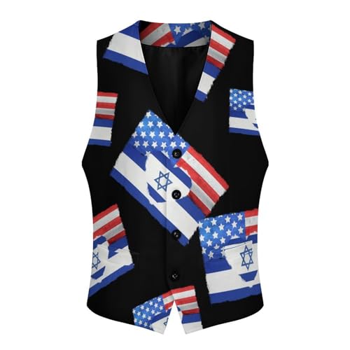 U.S.A Flag Israel Love Heart Men's Formal Suit Vest for Business Formal Or Casual Dress Waistcoat Wedding4