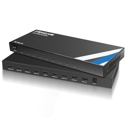 NEWCARE 4K 1x8 HDMI Splitter 1 in 8 Out 8 Port Powered Hdmi Splitter 8 Way HDMI Splitters Support 4K&2K@30Hz 3D for TV Monitor Project Mirror Splitters for Classroom Presentation Exhibition