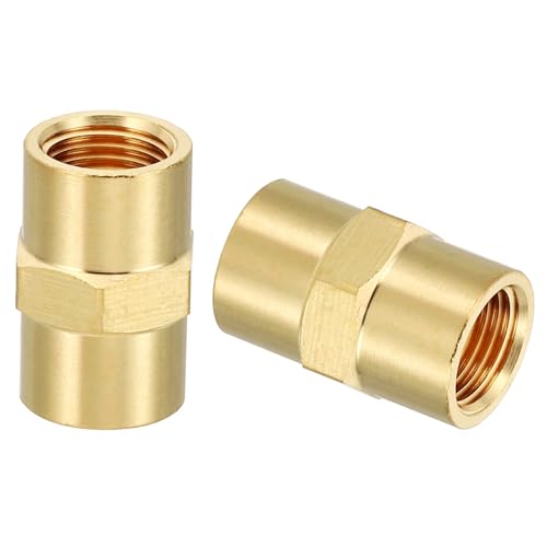 PATIKIL Brass Pipe Fittings Coupler, 2Pcs 1/8 x 1/8 NPT Female Thread Brass Hex Nipple Coupling Reducer Adapter Tubing Connector Adaptor for Water, Air, Oil, Gas Line System