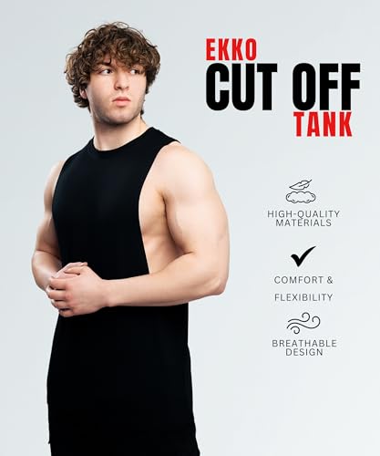 Ekko Cut Off Tank Top for Men, Sleeveless Muscle Shirt for Gym Workout, Tank Tops for Men, Lightweight, Breathable2