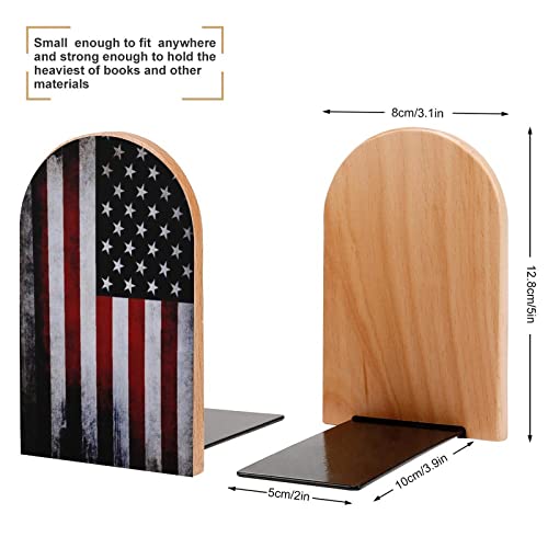 Hon-Lally American Flag Usa Pattern Wood Bookends Decorative Bookend Non-Skid Office Book Stand For Books Office Files Magazine #TOP1