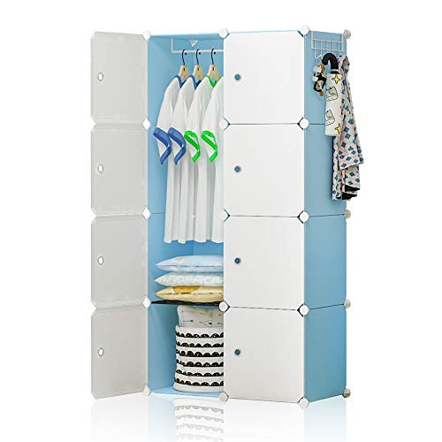 GEORGE&DANIS Portable Cube Storage (28x14x56 inches) Modular Closet Wardrobe Organizer Plastic Bedroom Armoire Dresser Carbinet, Blue