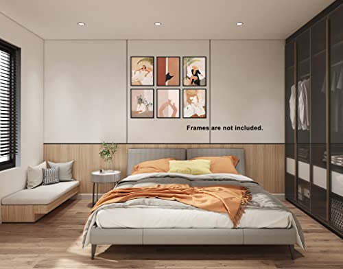 Boho Prints Fashion Woman Decor - Bohemian Minimalist Pictures Abstract Lady Unframed 6Pcs Modern Bedroom Decoration 8X10 Inches Card Paper Gold African Paintings For Girls Living Room Bathroom Decor #TOP1