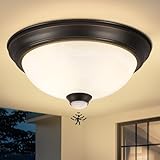 FANDBO Motion Sensor Outdoor Ceiling Light with Remote, Dusk to Dawn Flush Mount Porch Light with 4 Modes, Close to Ceiling Light Fixture 2 LED Bulbs Included for Patio/Garage/Hallway