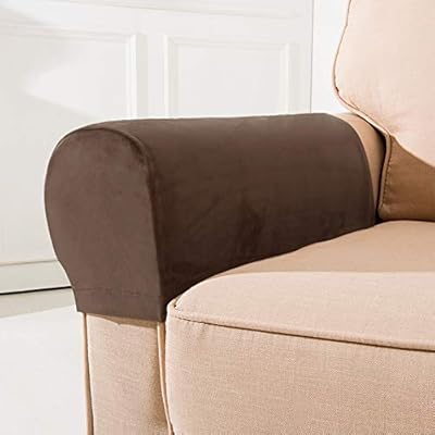 Set of 2 Stretch Armrest Covers Soft Velvet Brown Armrest Covers Anti-Stain Washable Arm Covers Furniture Protector Arm Covers for Chairs Sofa Recliner Sofa Couch (Brown)