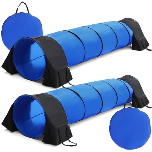 Simgoing Dog Agility Tunnel Set, 2 Pack 10 Foot Dog Agility Tunnels with 4 Weighted Saddlebags and Storage Bag Dog Agility Training Equipment for Small Medium Dog Agility Course Backyard Set