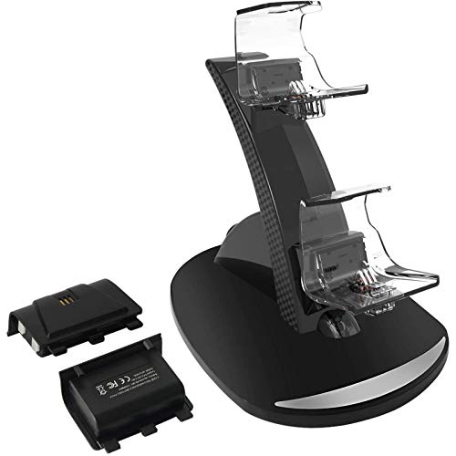 Charger with 2 X 1200mAh Rechargeable Battery Pack for Xbox One Controller, Dual Fast Charging Station Dock for Xbox One Xbox One X Xbox One S Wireless Controller with Rechargable Batteries