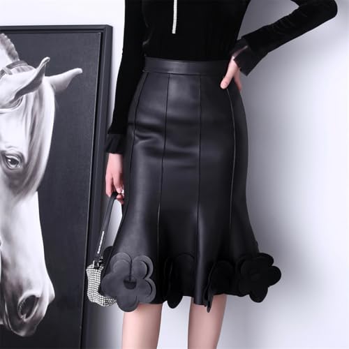 Alloaone Women Genuine Stylish High Waist 3D Flowers Black White Color Contrast Fishtail Leather Skirt Black Flower S steampunk buy now online Alloaone Women Genuine Stylish High Waist 3D Flowers Black White Color Contrast Fishtail Leather Skirt Black Flower S steampunk buy now online