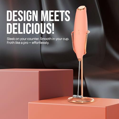Image of Zulay Kitchen Powerful Milk Frother Wand With Duracell Batteries - Ultra Fast Handheld Drink Mixer - Electric Whisk Foam Maker for Coffee, Lattes, Cappuccino & Matcha - Z1 Motor - Exec Peach Copper