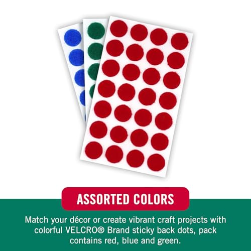 Image of VELCRO Brand Sticky Back Dots - 5 /8 inch Adhesive Circles in Blue, Green & Red, Strong Mess-Free Fasteners for Crafts, DIY, Scrapbooking & Classroom Use, 18 Sets
