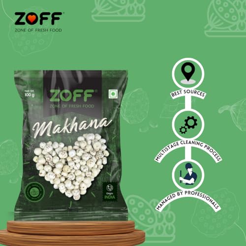 Image of Zoff Lotus Seeds Pack of 2: Indulge in Exquisite Crunchiness | 2 Packs of Fox Nuts | Big Size Phool Makhana | Puffed to Perfection | 100g Each | Net weight 200g | Pack of 2