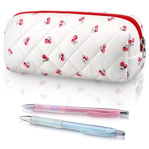 Image of Sherr Cherry Pencil Case Cute Pencil Pouch Soft Cotton Quilted Storage Bag Aesthetic Pattern Gift Makeup Pouch Cosmetic Travel Bag for Women