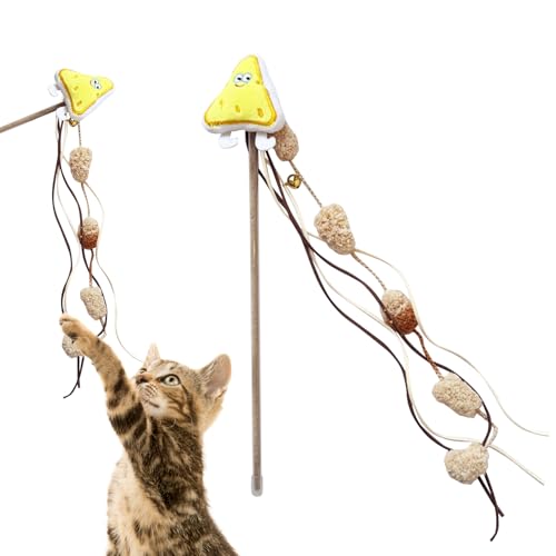猫用釣り竿おもちゃ,ベル付き釣り竿猫用おもちゃ | ぬいぐるみキャッチャーとベル付き面白いエクササイズツール