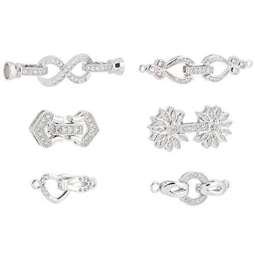 Superfindings 6 Styles Brass Micro Pave Cubic Zirconia Fold Over Clasps Bracelet Extenders 18~43Mm Real Platinum Plated Extension Clasp For Diy Jewelry Making Repair,Hole: 0.5~1.2Mm #TOP15
