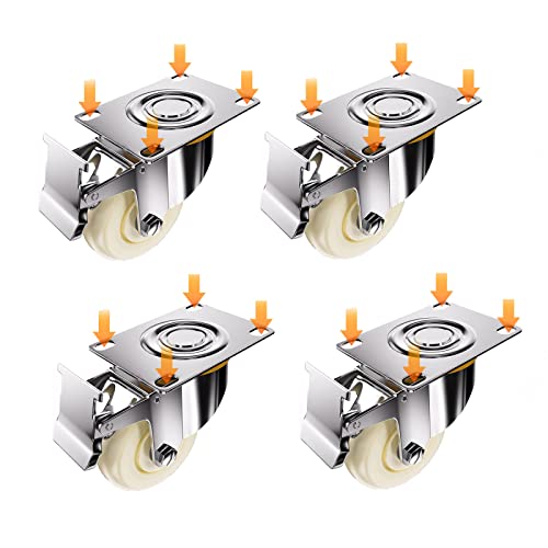 LFONDIGE Ruedas giratorias de Nailon Macizo X4, Ruedas de Goma silenciosas, Ruedas de Repuesto para Muebles, Ruedas pequeñas para aparatos y Equipos eléctricos, 5 Pulgadas con Freno