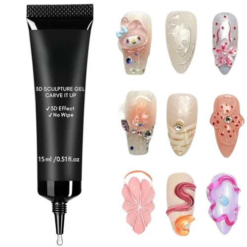 Sculpture Gel 3D Carving Gels Non Wipe Clear Sculpting Gel 3D Nail Gel Sculpting Ge/l for Nail Designs Hard G/el for Nails N/ail Art Design DIY N/ail Painting Manicure Painting Drawing Scu/lpting G/el