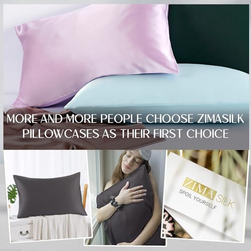 ZIMASILK 100% Pure Mulberry Silk Pillowcase for Hair and Skin Health,Soft and Smooth,Both Sides Premium Grade 6A Silk,600 Thread Count,with Hidden Zipper,1pc (Queen 20''x30'',Dark Gray)