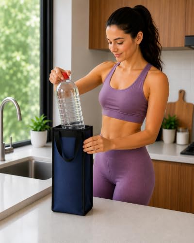 Image of Aklima 2-Litre Water Bottle Carrier Bag | Navy Blue | Insulated Tote with Handles | Reusable, Eco-Friendly Bottle Bag for Travel, Gym, Office, Outdoor Activities