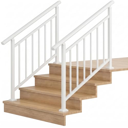 Metty Metal 2 Pack 4-Step Hand Rails for Outdoor Steps with White Balusters