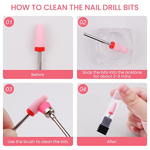 Ceramic Nail Drill Bits Set 3 Pcs, 3/32'' Nail Drill Bits For Acrylic Gel Nail, Electric Nail Drill Cuticle Remover Bits Gel Nail Polishing For Manicure Pedicure Home Salon, Pink #TOP6