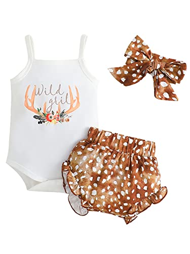 Image of Easisim 3pcs Newborn Baby Girls Shorts Sets Cotton Sleeveless Romper Jumpsuit Bodysuit + Shorts + Headband Outfit Set