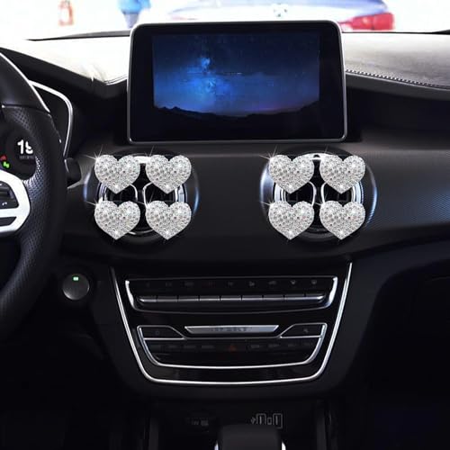 Image of 8Pcs Silver Bling Heart Air Vent Clips, Crystal Heart Air Fresheners Vent Clips Car Diffuser Vent Clip Rhinestone Car Decoration Car Interior Decor Cute Car Accessories for Women，Interior Accessories