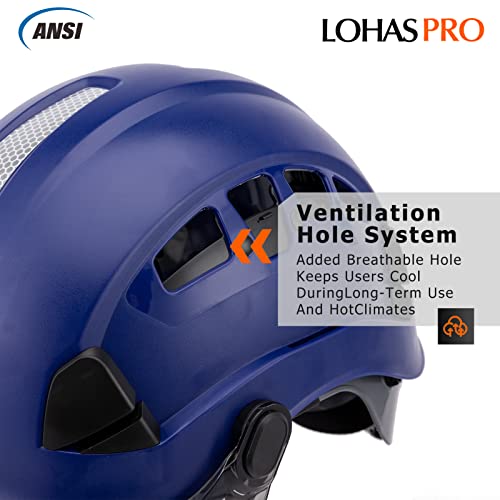 Lohaspro Hard Hats Construction Safety Helmet With Visor Ansi Z89.1 Approved Osha Hardhat, Vented Men Work Hard Hat With Chin Strap Tree Climbing Arborist Helmet (P5 Blue+Smoked Visor) #TOP1